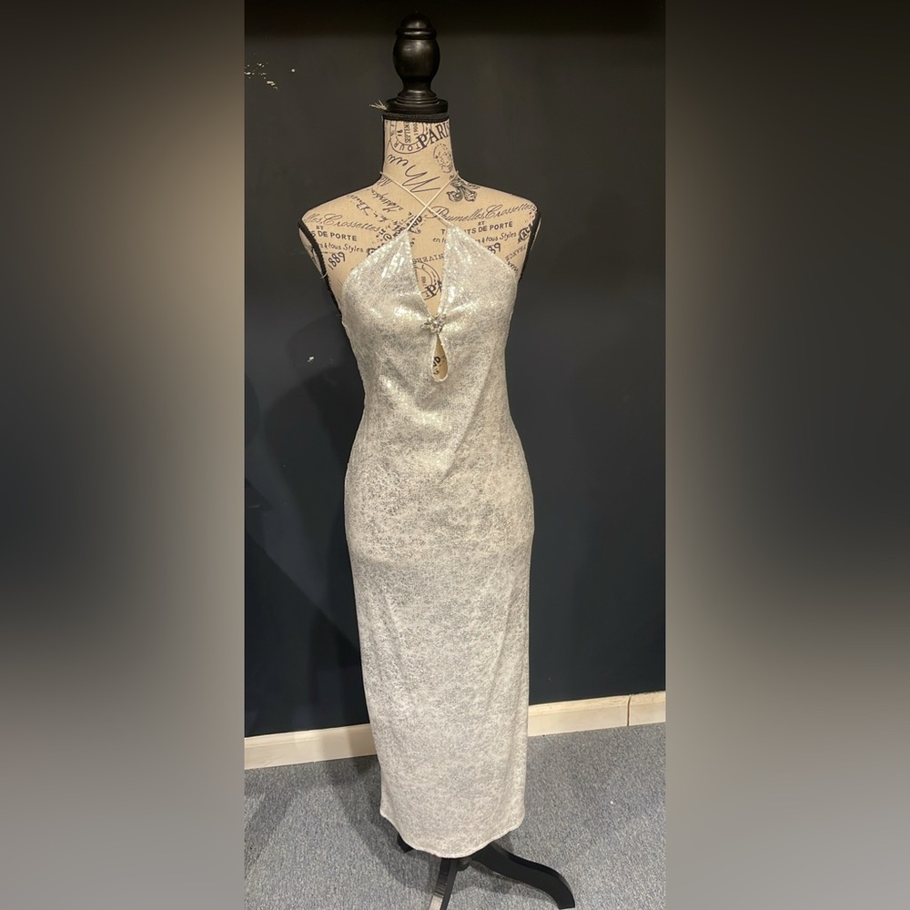 Silver white SEQUIN MIDI DRESS